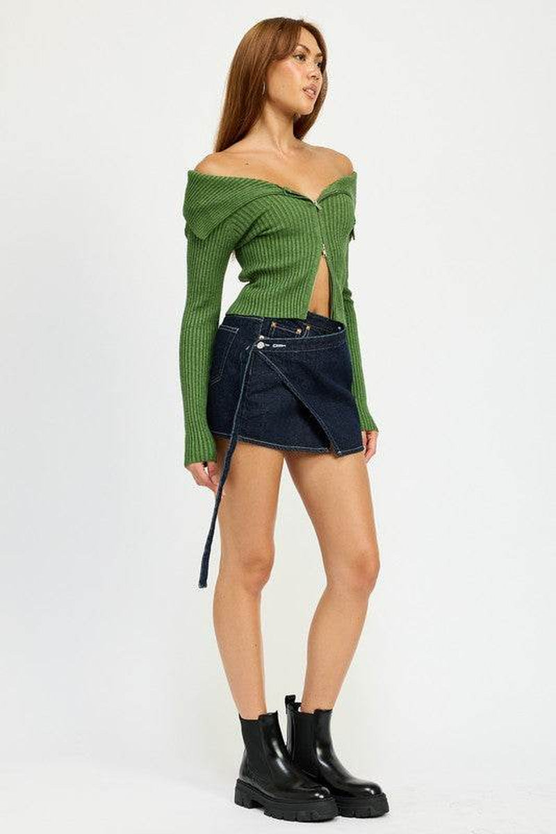 WRAPPED MINI DENIM SKIRT