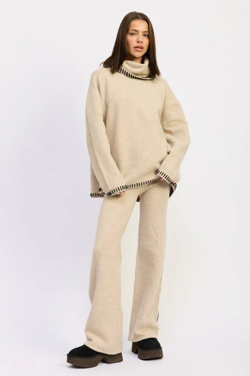 Stitched Oversized Turtleneck Sweater