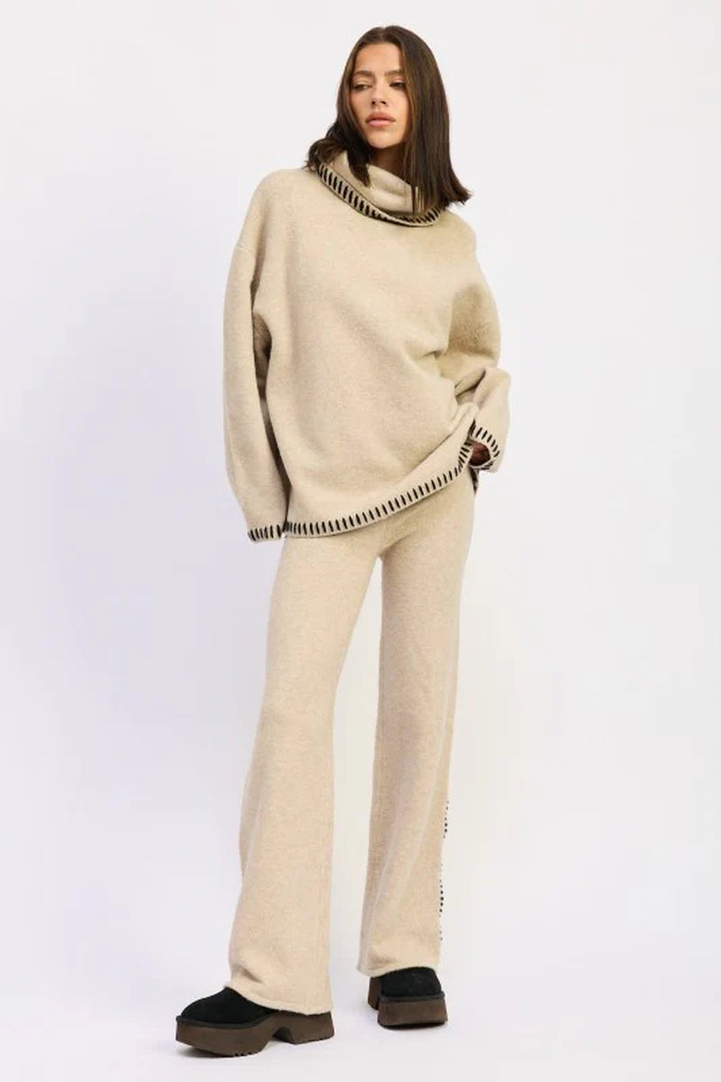 Stitched Oversized Turtleneck Sweater