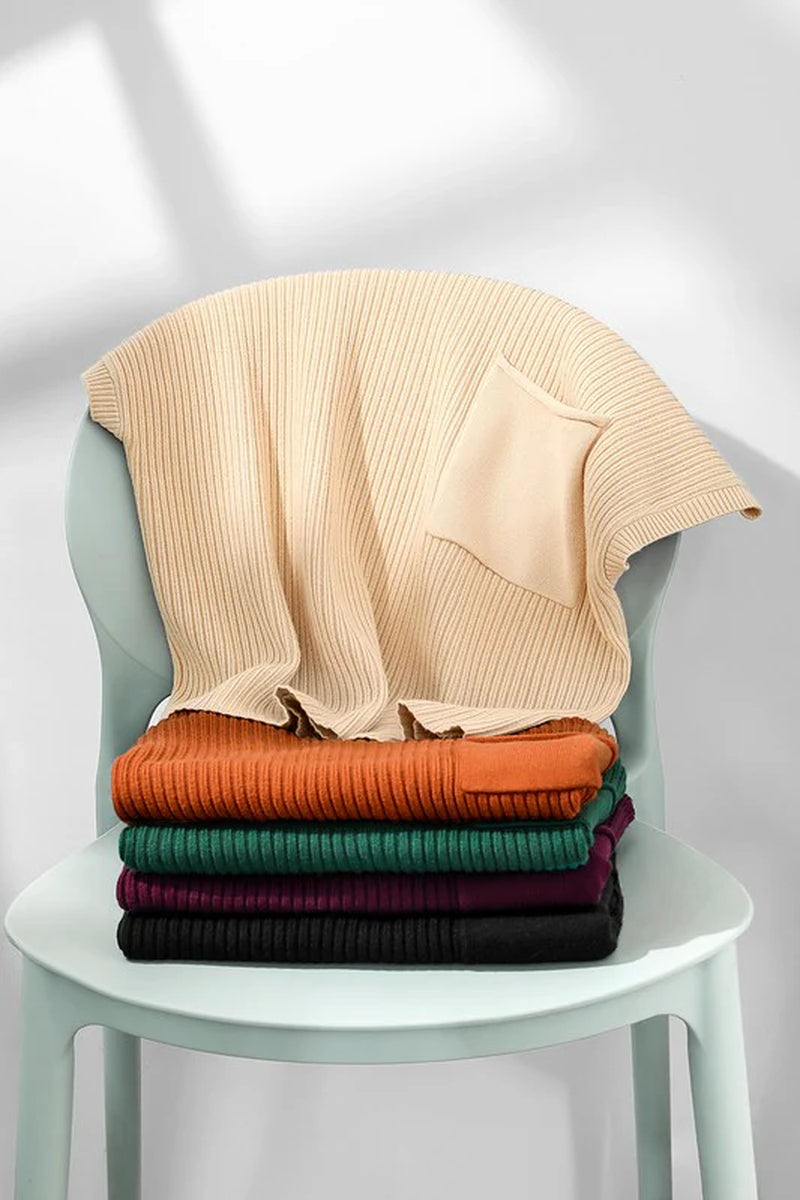 Green Ribbed Pocket Sweater