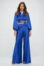 Stretch Satin Pants W/ Elastic Waist and Pockets