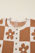 Flower Checker Henley Baggy Sweater