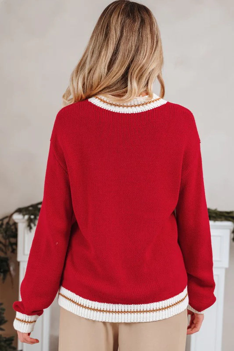 MERRY Colorblock Trim Drop Shoulder Sweater
