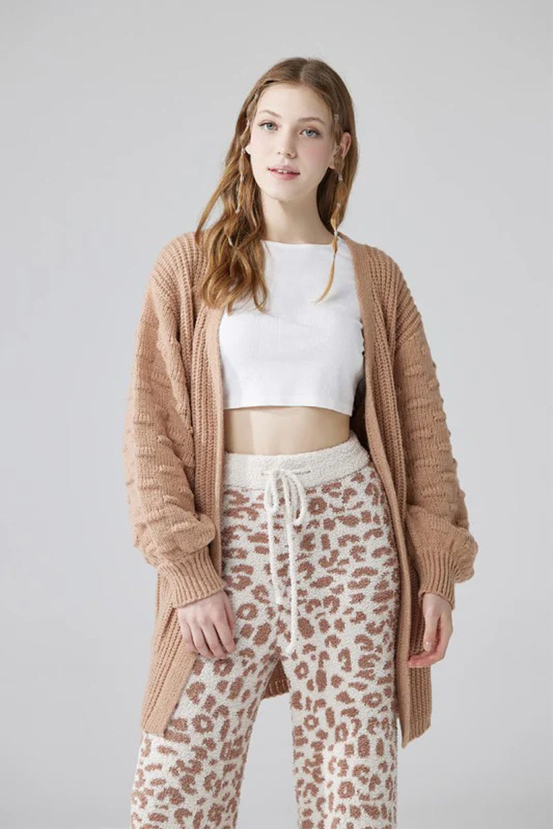 Oversized Pompom Sleeve Cardigan