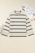 Plus Size Stripe Wide Sleeve Crewneck Sweater