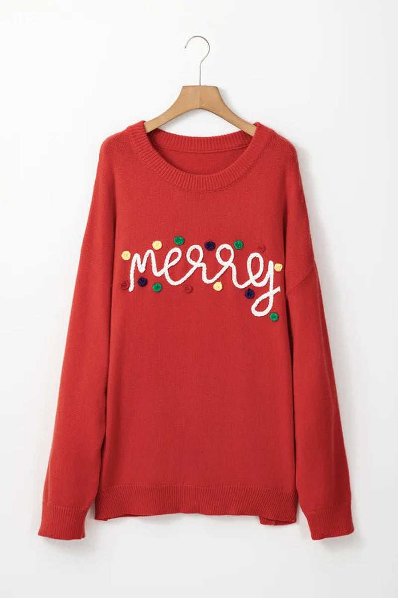 Plus Size Christmas Merry Embroidered Sweater