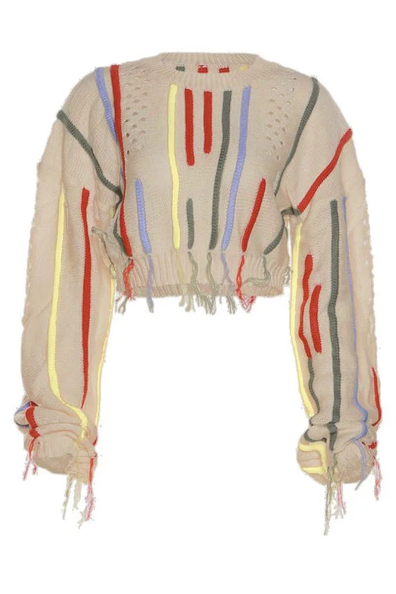 Distressed Knit Multicolored Sweater