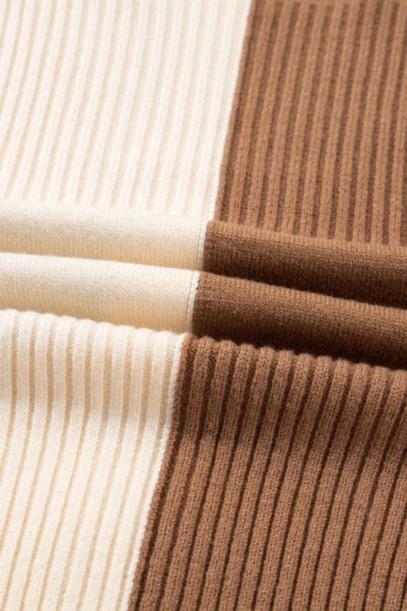 Plus Size Checker Ribbed Knit Buttoned V-Neck Card