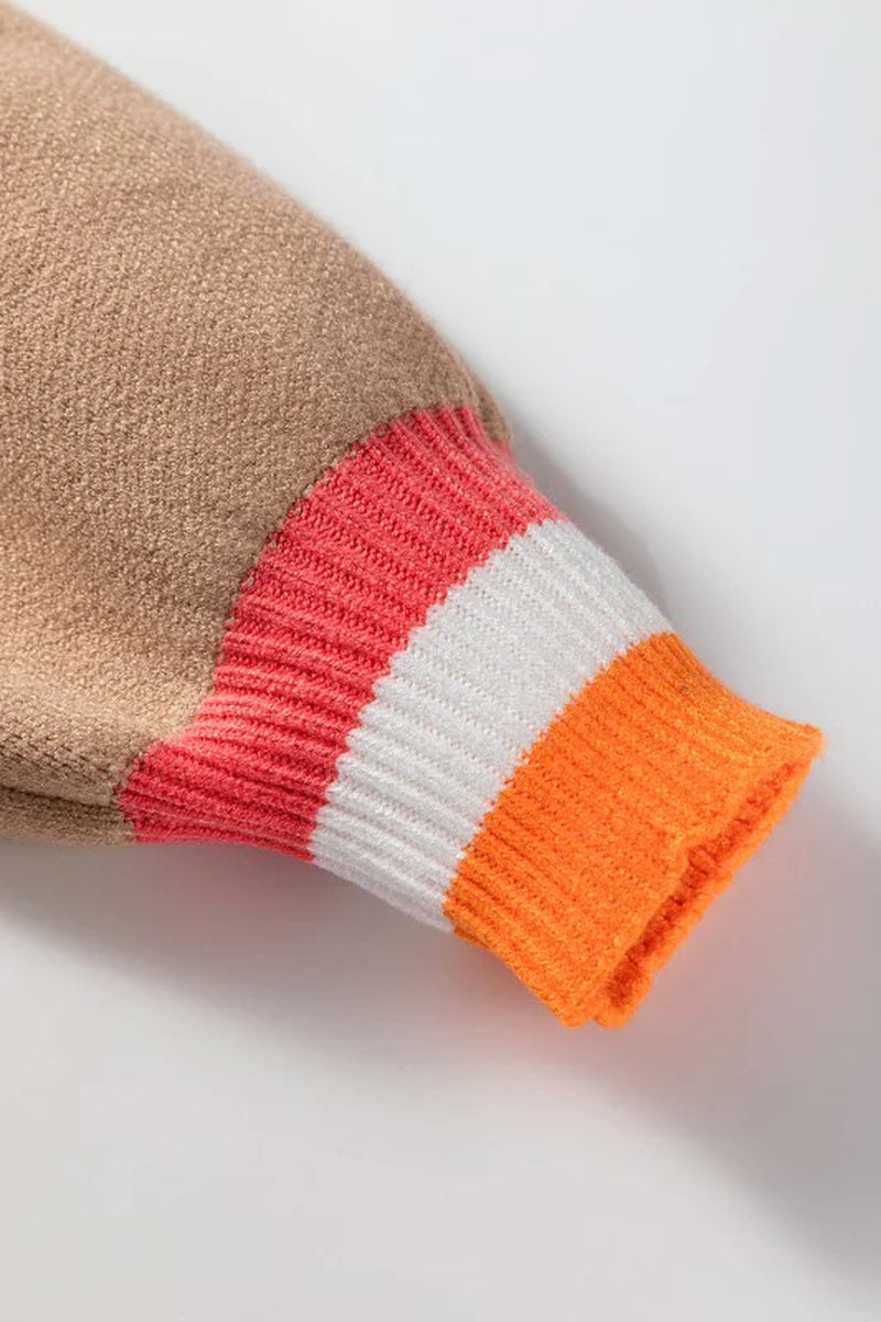 Flower Colorblock Contrast Stripe Baggy Sweater