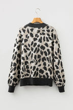 Leopard Contrast Trim Drop Shoulder Sweater