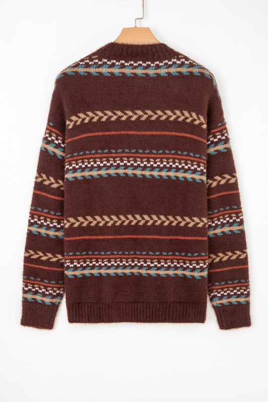 Boho Stripe Knitted Drop Shoulder Sweater