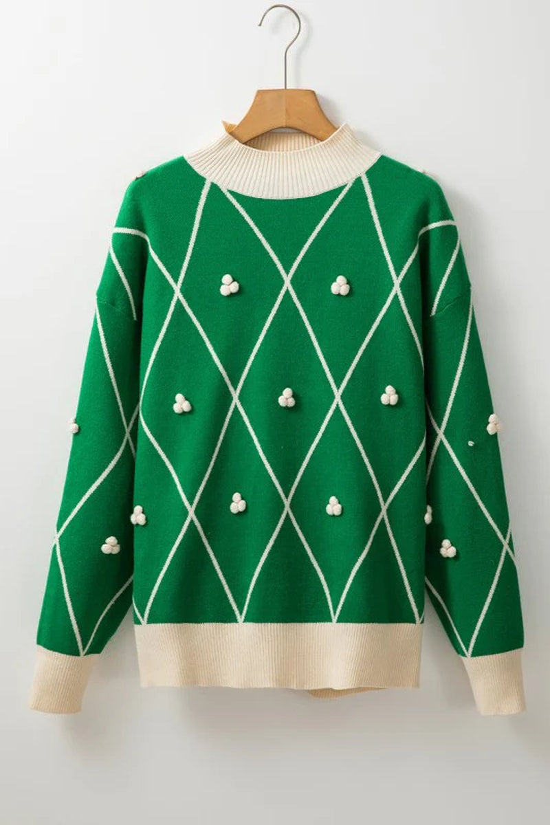 Geometric Diamond Pom Sweater