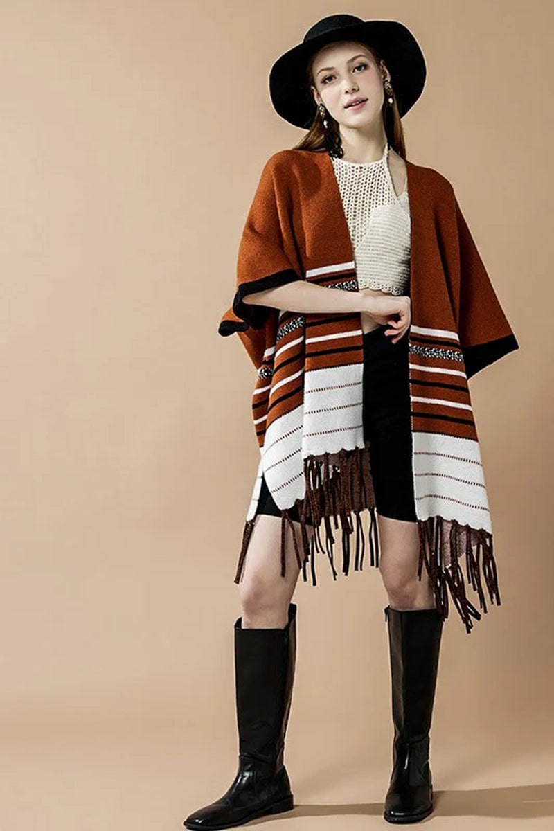 Fringed Stripe Ruana Cardigan
