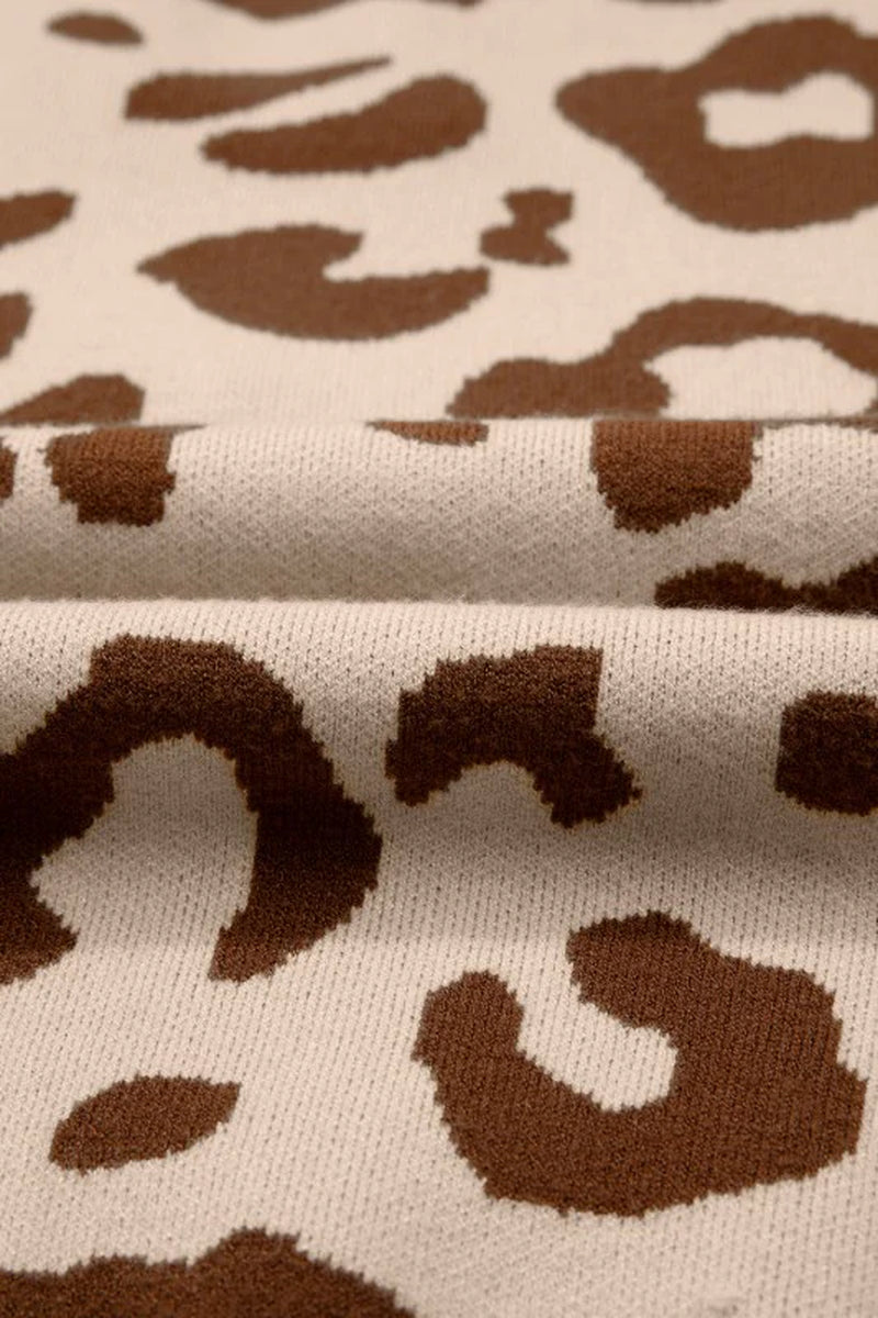 Leopard Knit V-Neck Sweater