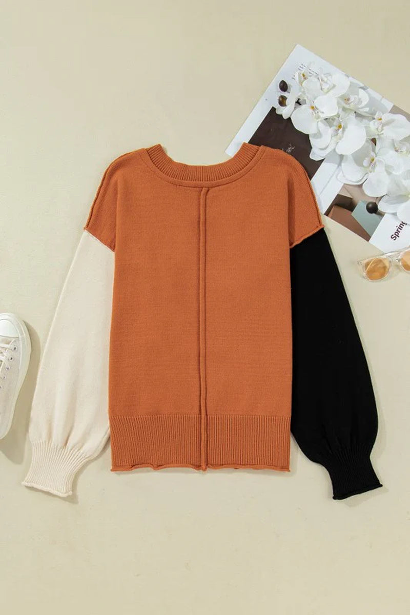 Raw-Edge Bubble Sleeve Sweater