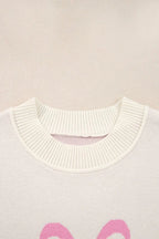 Bow Ribbed Trim Reverse Seam Drop Shoulder Sweater