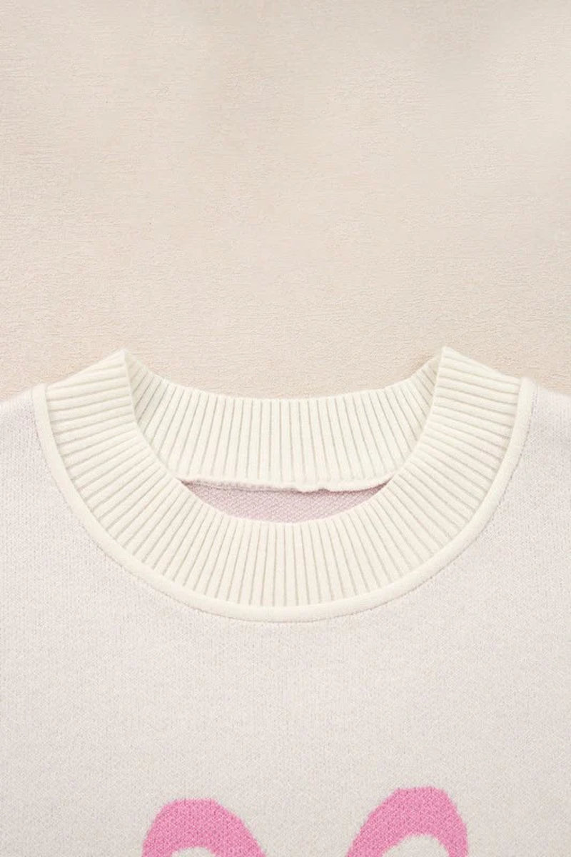 Bow Ribbed Trim Reverse Seam Drop Shoulder Sweater