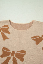 Bow Checker Stripe Patchwork Sleeve Sweater