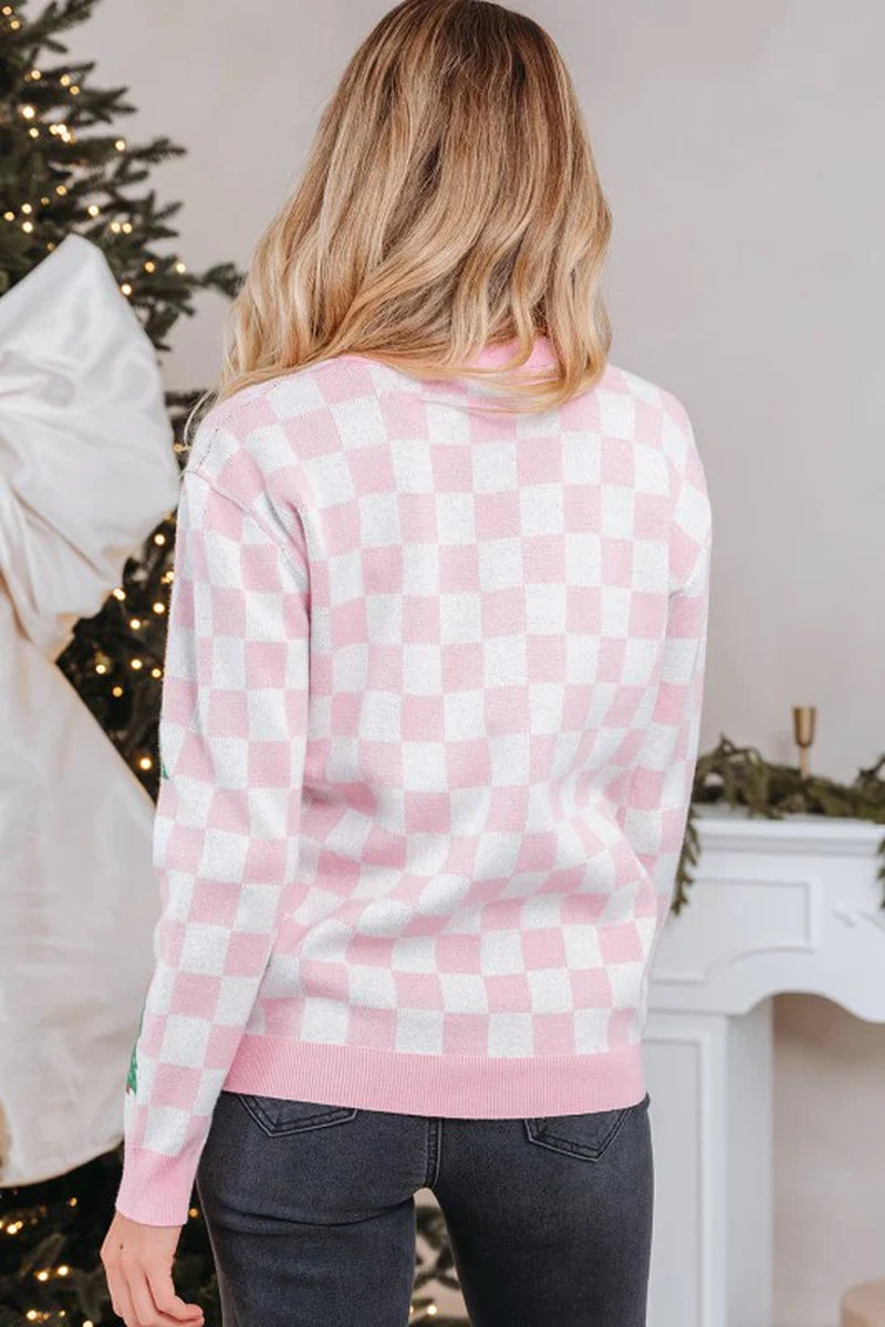 Checker Tree V-Neck Cardigan