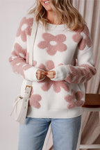 Women Flower Drop Shoulder Loose Sweater