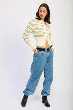 Button-Down Striped Cardigan