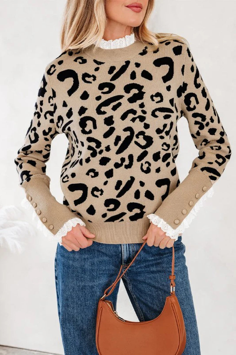 Leopard Lace Trim Sweater