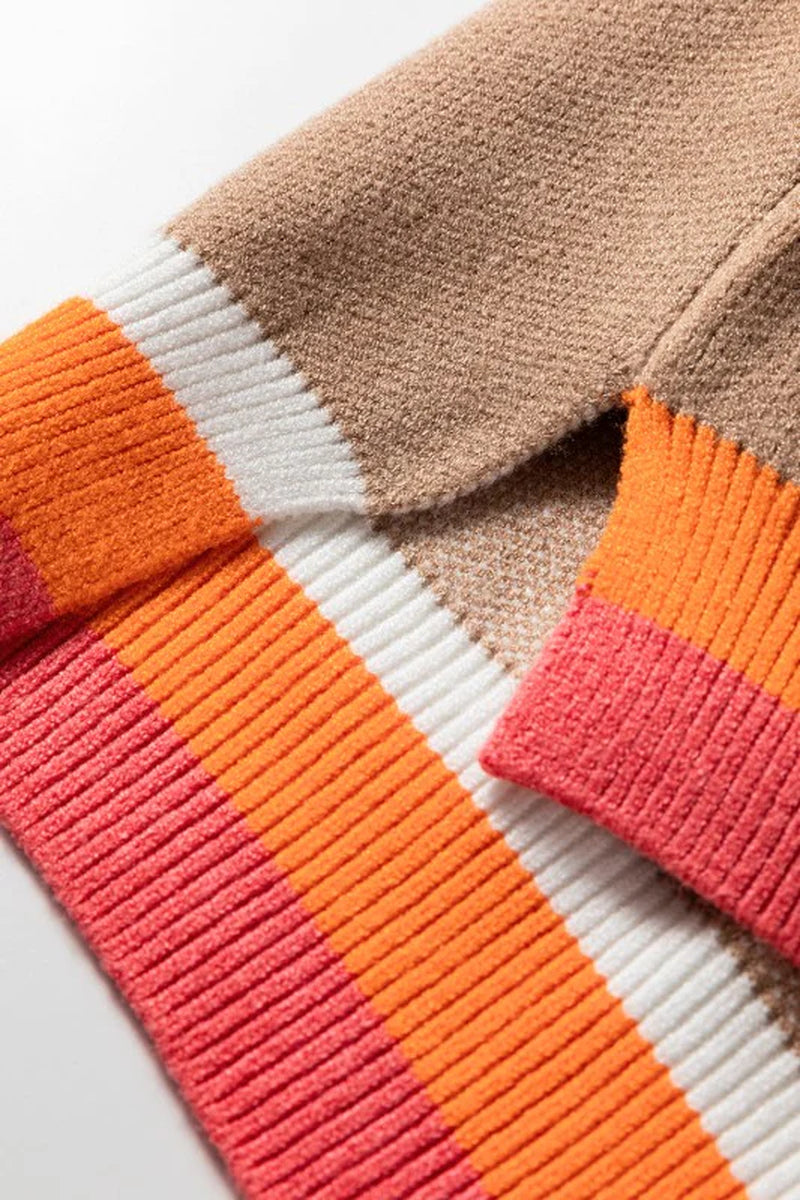 Flower Colorblock Contrast Stripe Baggy Sweater