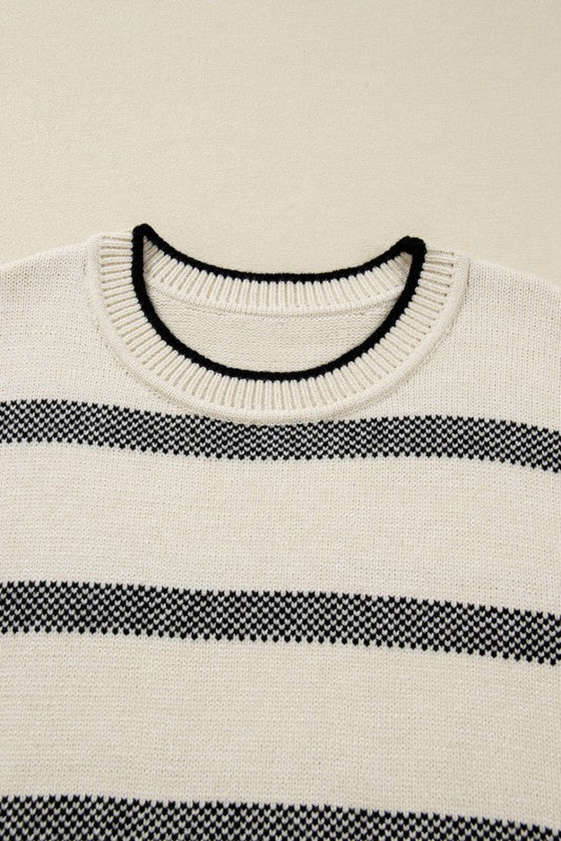 Plus Size Stripe Wide Sleeve Crewneck Sweater