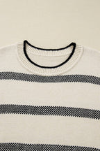 Plus Size Stripe Wide Sleeve Crewneck Sweater