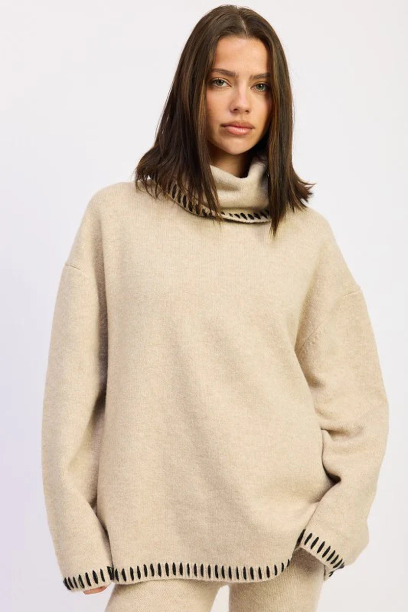 Stitched Oversized Turtleneck Sweater
