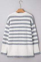 Stripe Ribbed Side-Button Drop Shoulder Sweater