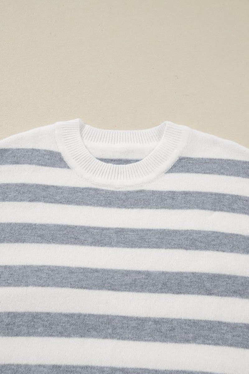 Stripe Ribbed Side-Button Drop Shoulder Sweater