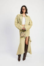 V-WAISTLINE DRAPED MAXI SKIRT with SLIT DETAIIL