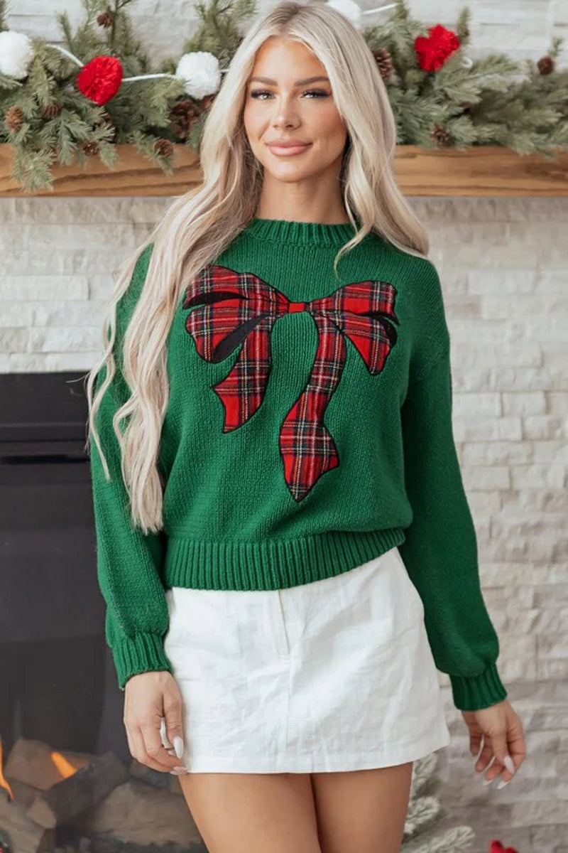 Plaid Bow Holiday Sweater
