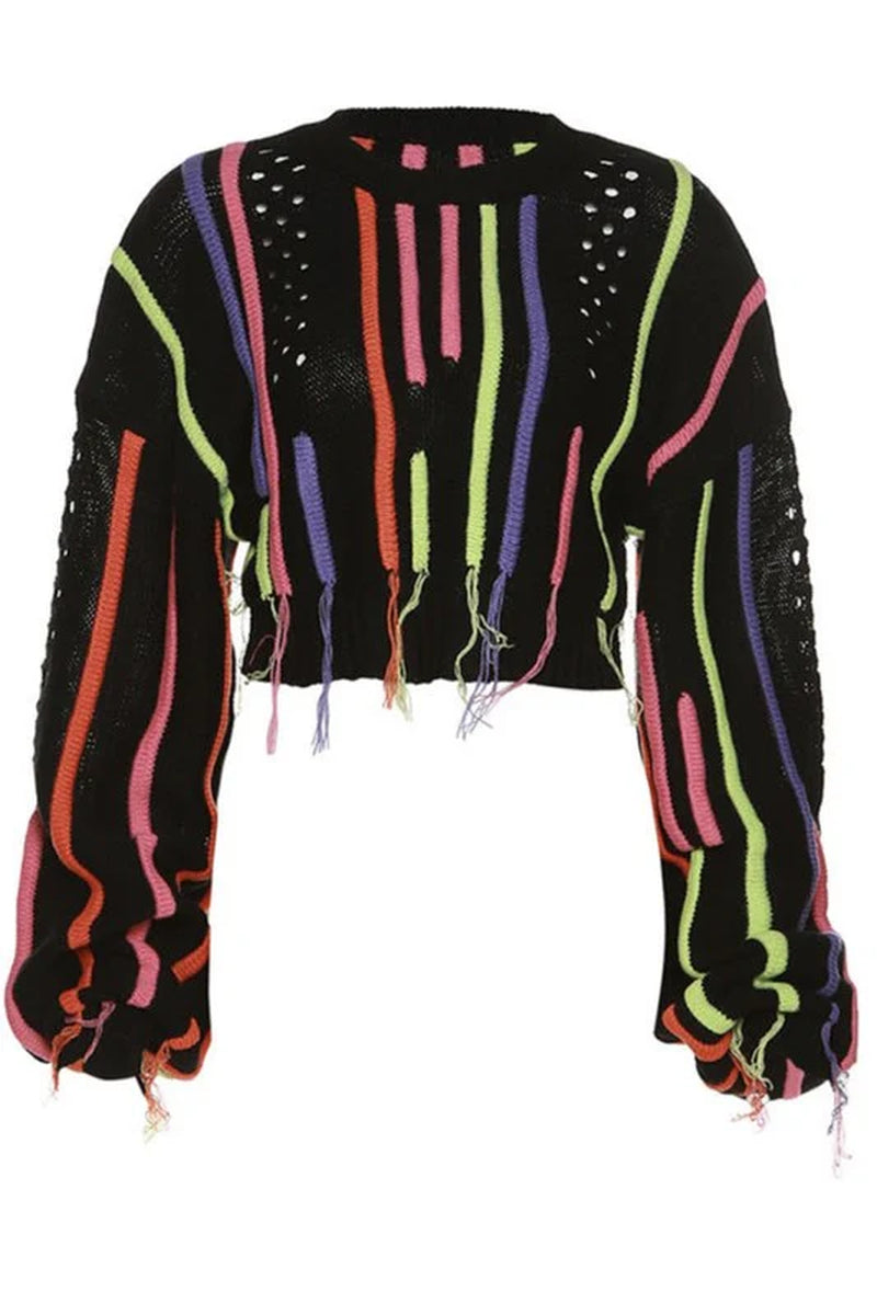 Distressed Knit Multicolored Sweater