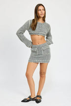 KNIT MINI SKIRT with CONTRASTED STITCHING