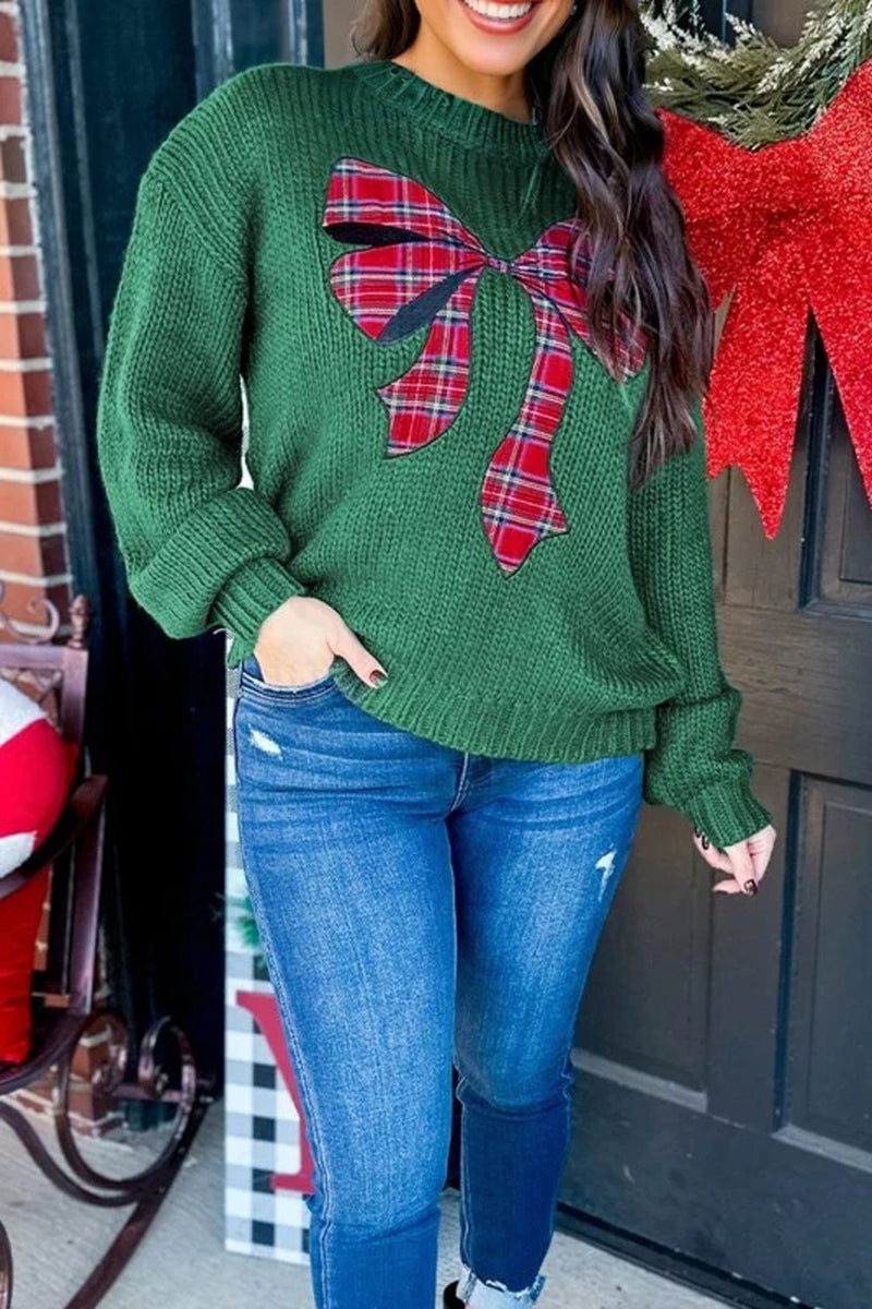 Plaid Bow Holiday Sweater