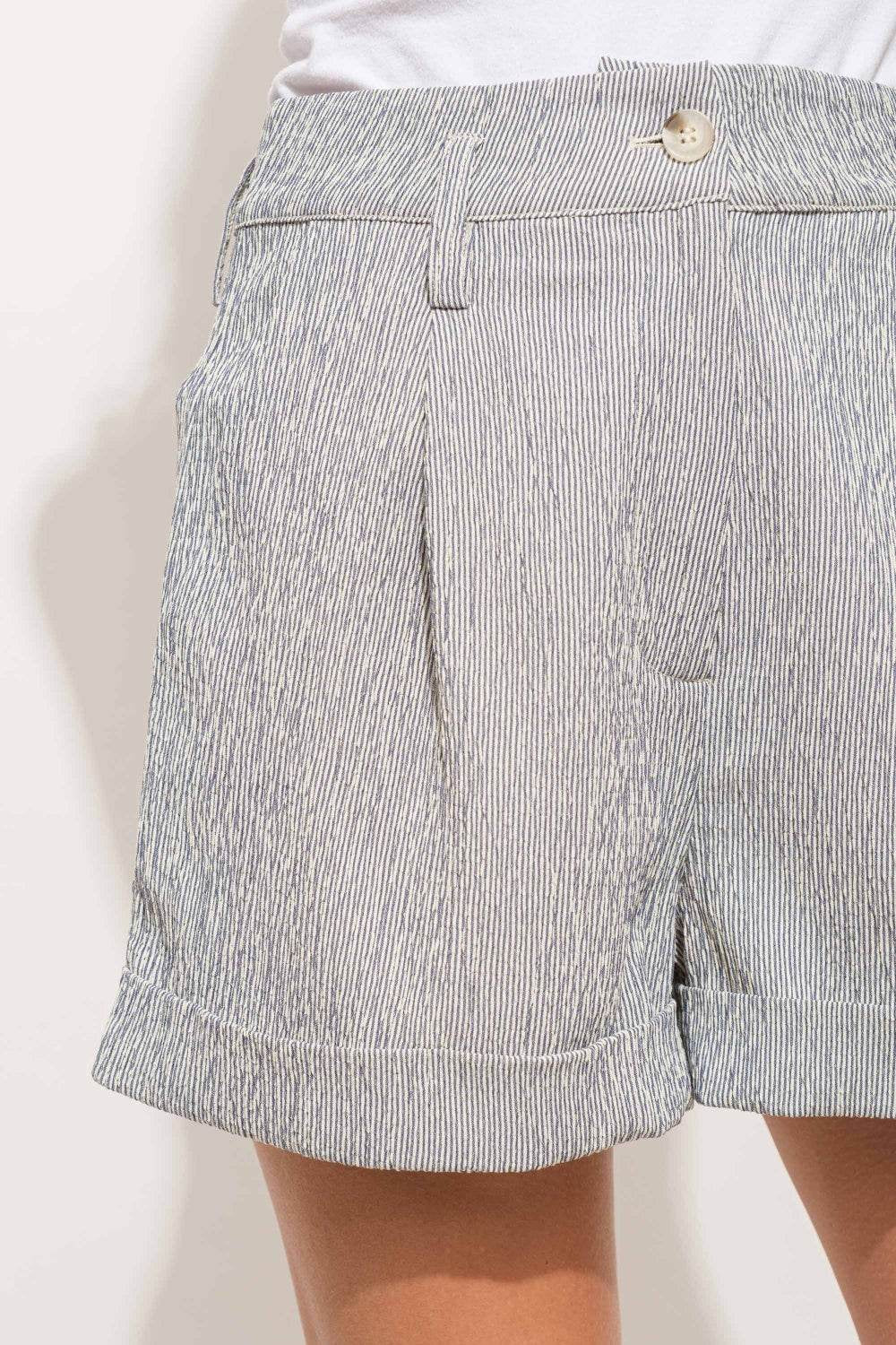 Pinstripe High-Waist Rolled Shorts