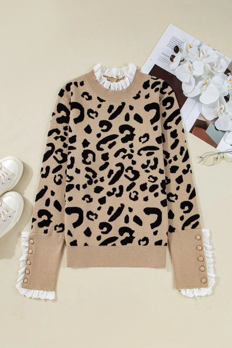 Leopard Lace Trim Sweater