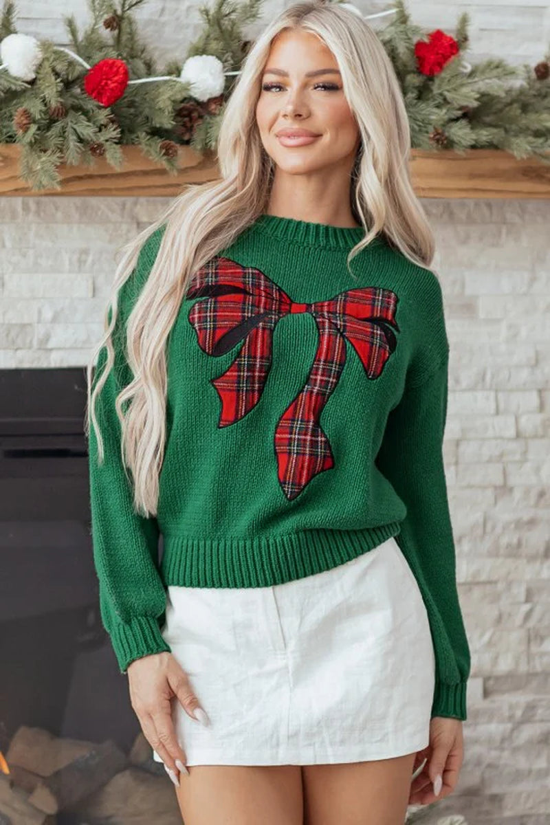 Plaid Bow Holiday Sweater
