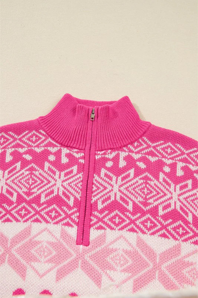 Geometric Christmas Snowflake Quarter Zip Collar S