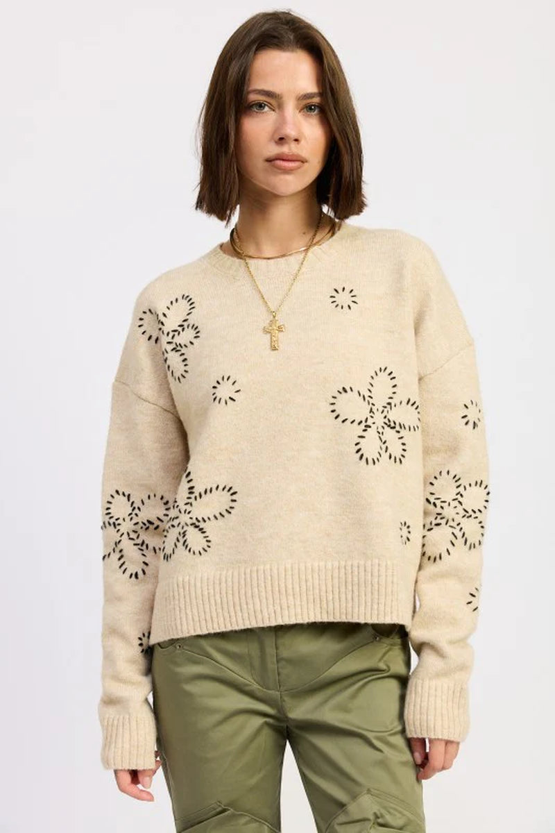 Floral Whipstitch Sweater