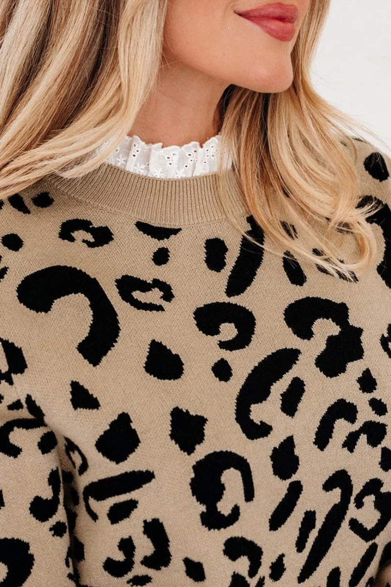 Leopard Lace Trim Sweater