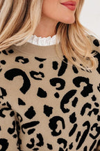 Leopard Lace Trim Sweater