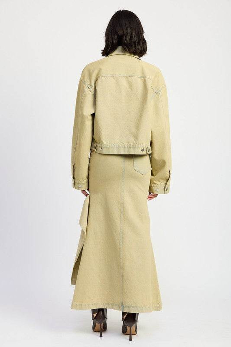 V-WAISTLINE DRAPED MAXI SKIRT with SLIT DETAIIL