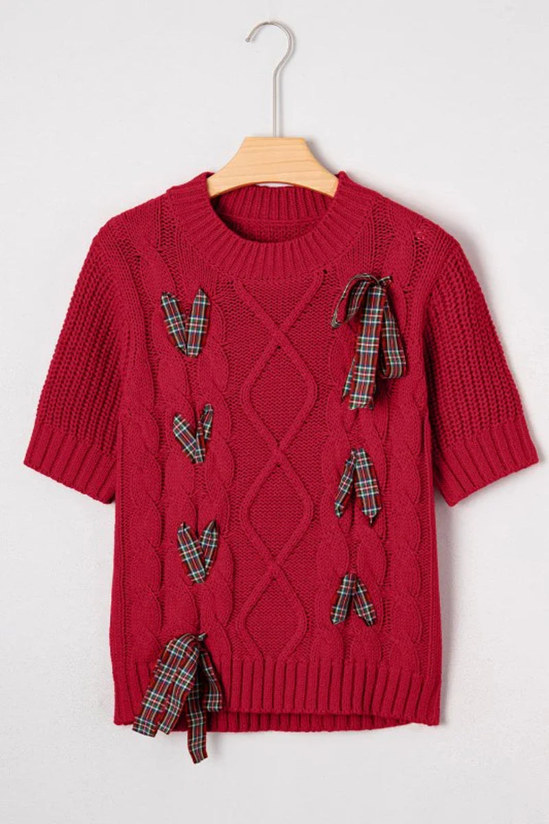 Christmas Plaid Lace-Up Puff Sleeve Sweater
