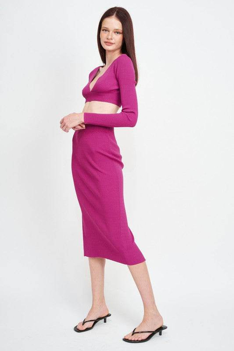 High-Waist Midi Pencil Skirt