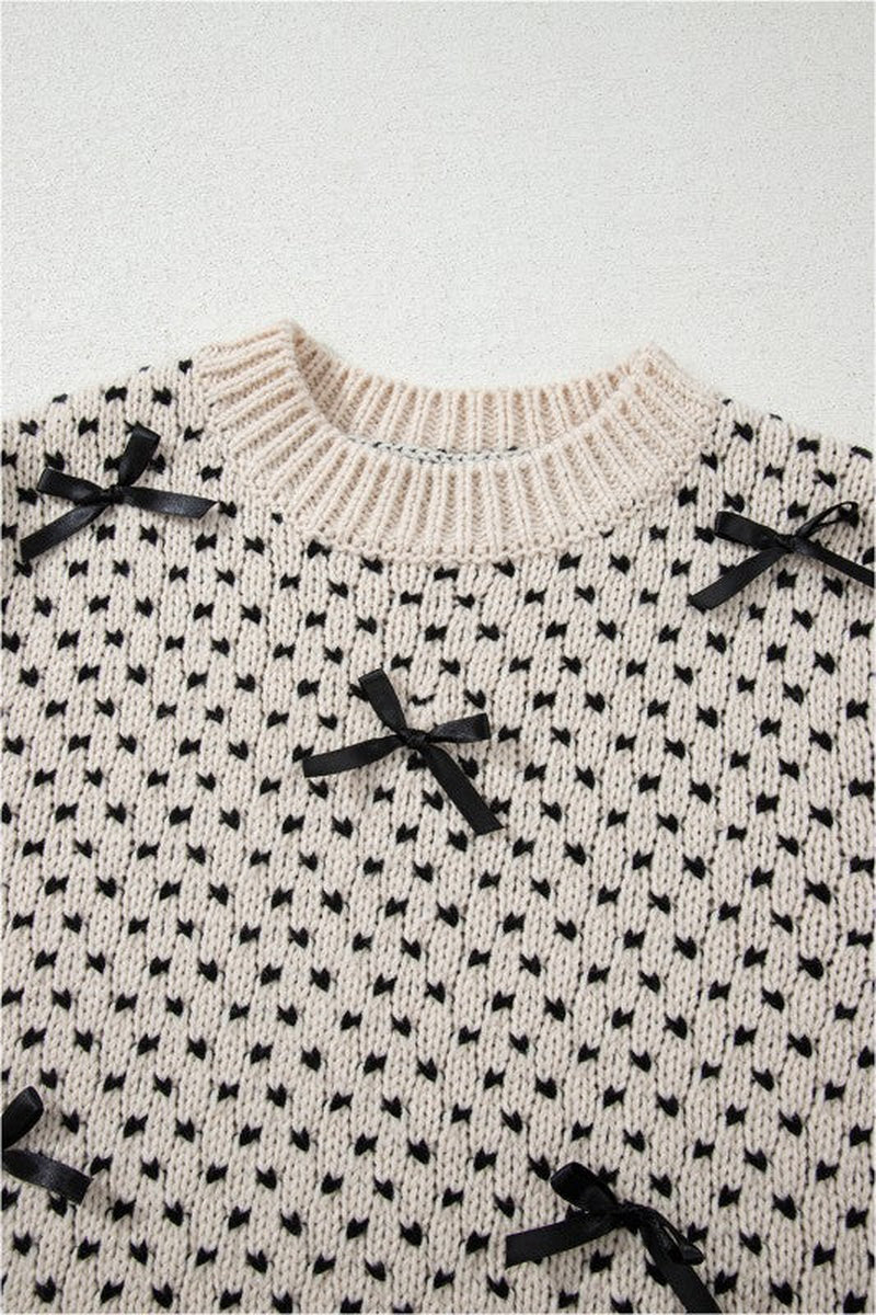 Bow Ribbed Crewneck Sweater