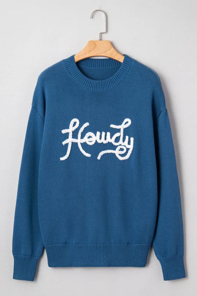 Western Howdy Embroidered Crewneck Sweater