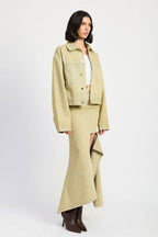 V-WAISTLINE DRAPED MAXI SKIRT with SLIT DETAIIL